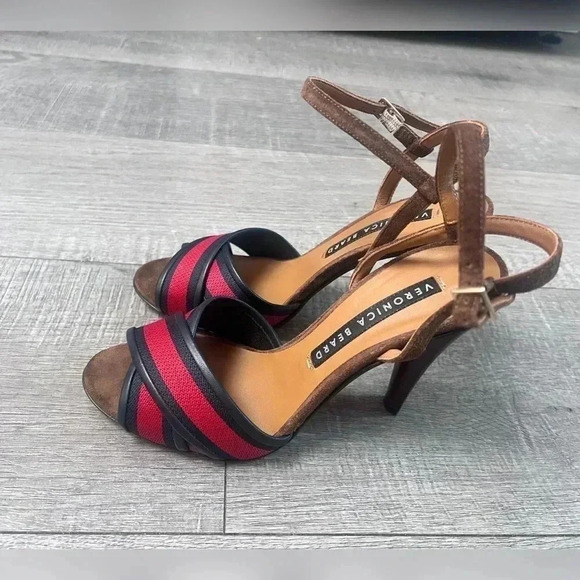 Veronica Beard OLYMPIA FABRIC/LEATHER ANKLE-WRAP SANDALS - Picture 1 of 7